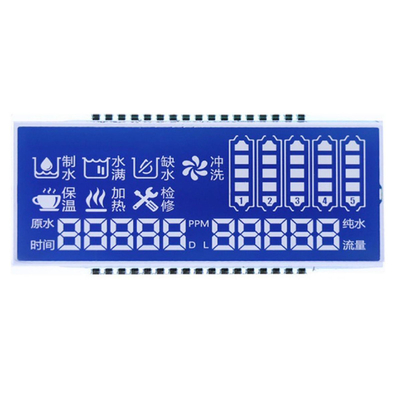 Painel LCD STN personalizado, Modo azul STN/Fondo de caracteres brancos/Fonts Display, Conexão de pinos metálicos