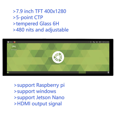 7.9 polegadas Tipo de barra IPS capacitivo toque TFT Monitor com saída HDMI para Raspberry Pi 4 Windows os Resolução 400x1280