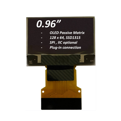 0.96 polegadas OLED Display Module 128x64 Pixel SPI I2C Interface Plug-In Connection