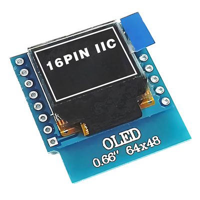 0.66 polegadas IIC OLED Display 16 pin com 64x48 pixels, fontes brancas/azuis Ultra-Low Power OLED Display