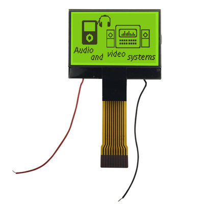 Exposição gráfica 128x64 da RODA DENTEADA STN LCD com cor verde amarela do fundo