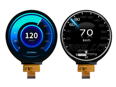 Display LCD TFT circular de 4 polegadas, de qualidade automotiva. 1000 nits de brilho.